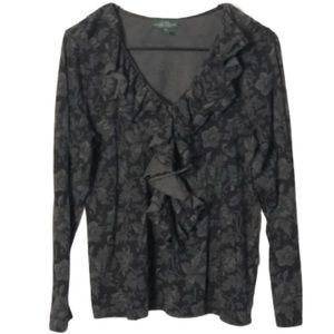 Lauren Ralph Lauren ruffle front top shirt cotton